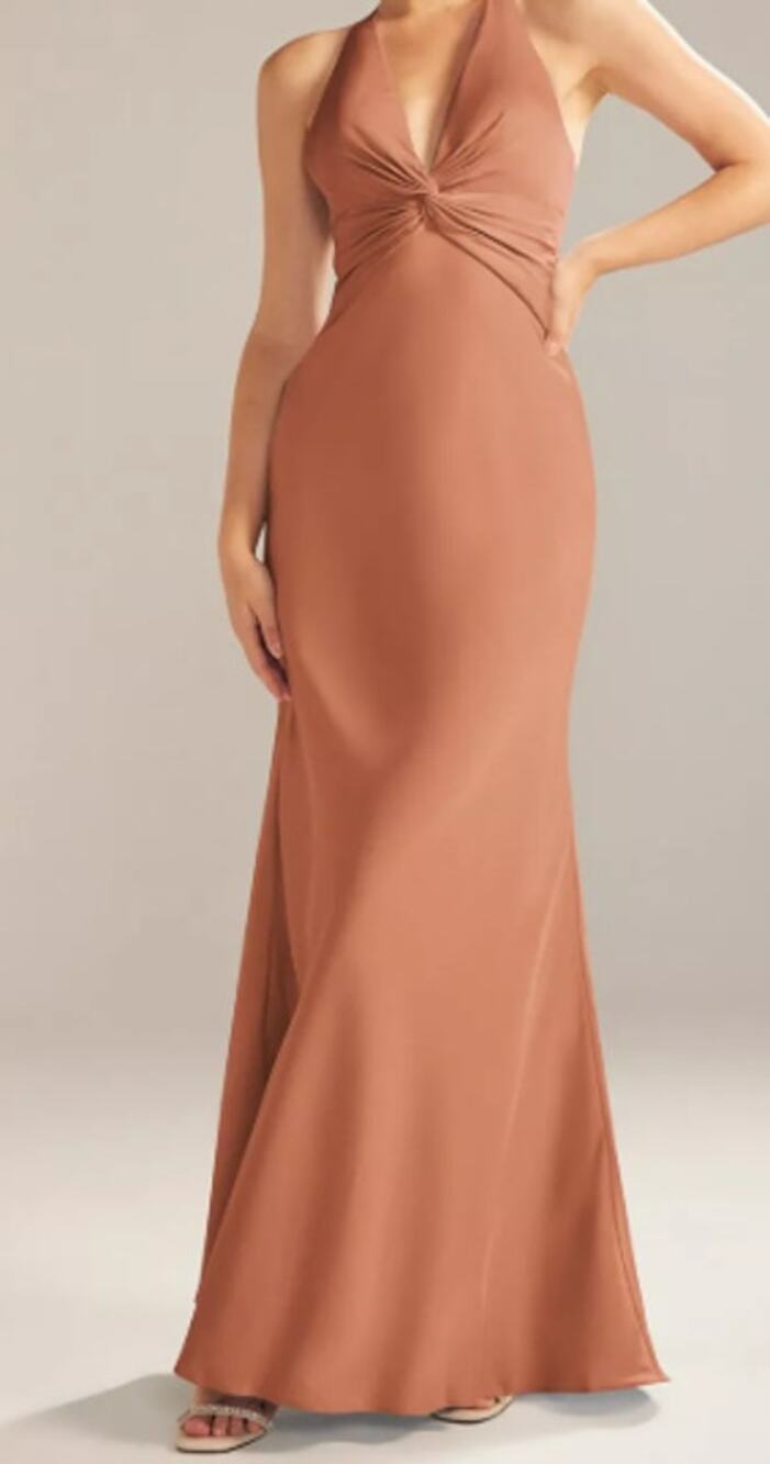 AW BRIDAL 8 M raw sienna satin charmeuse Largo mermaid maxi dress NEW B59